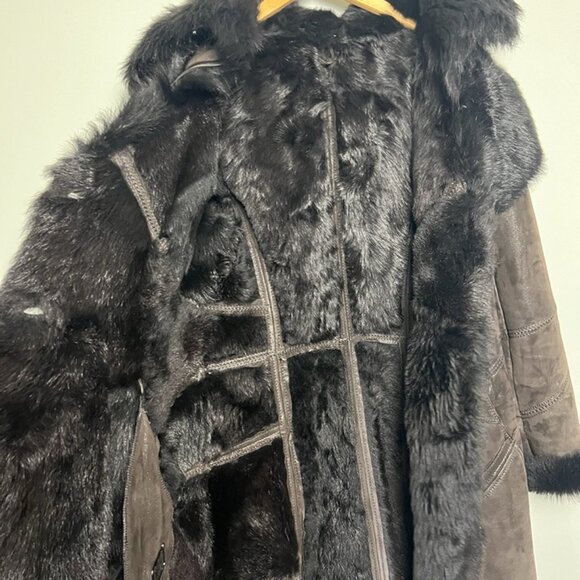 Women’s Real Shearling Hooded Coat sz S Penny Lane Jacket Patchwork Mob Wife - Picture 6 of 12